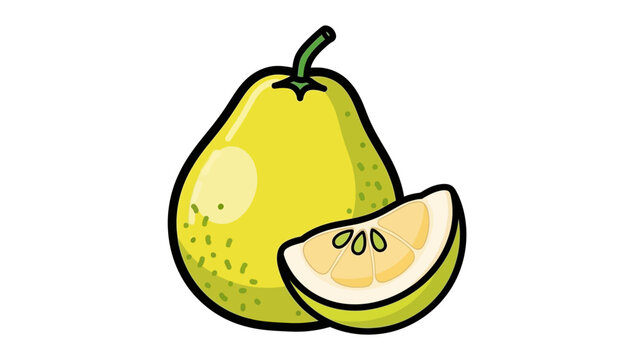 Vibrant cartoon illustration of a fresh pomelo fruit with a perfect slice showing its juicy
