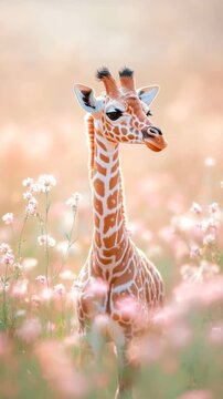 Cute giraffe standing in blooming nature