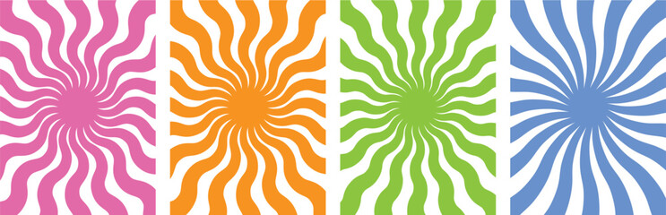 Abstract Groovy Swirl Spiral Patterns. Retro funky wave illustration. Psychedelic Geometric Twirl Vector Background.