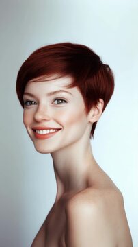 Happy redhead woman with pixie haircut 