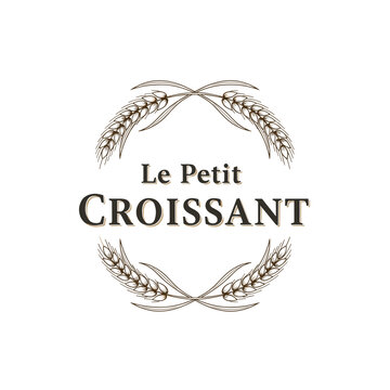 Le Petit Croissant Bakery Logo with Classic Wheat Stalk Frame