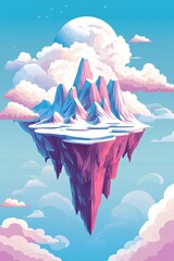 illustration of a mountain landscape with icebergs and blue sky.