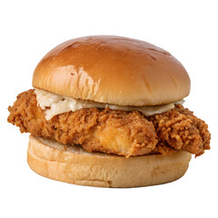 Fried chicken sandwich isolated on transparent background