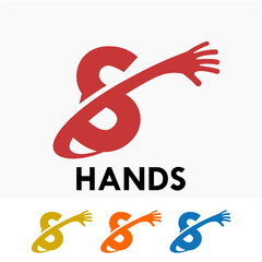 Modern s letter logo with a reaching hand symbol, representing help, care, and community support. Versatile design in multiple colors for corporate or social identity.