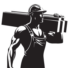 Naklejka premium Black Construction worker lifting Silhouette Vector, High Quality Illustration on White Background