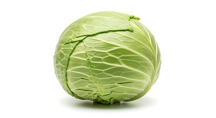 Obraz premium Fresh Green Cabbage Head on White Background.