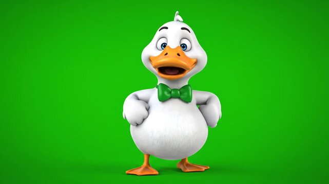 Happy Cartoon Duck on Green Background