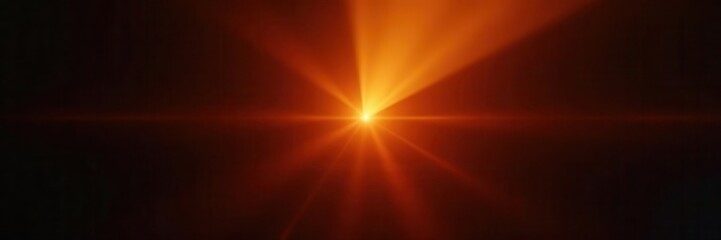 Bright orange-yellow light rays burst on black background, bokeh & lens flares , particles, effect, graphic