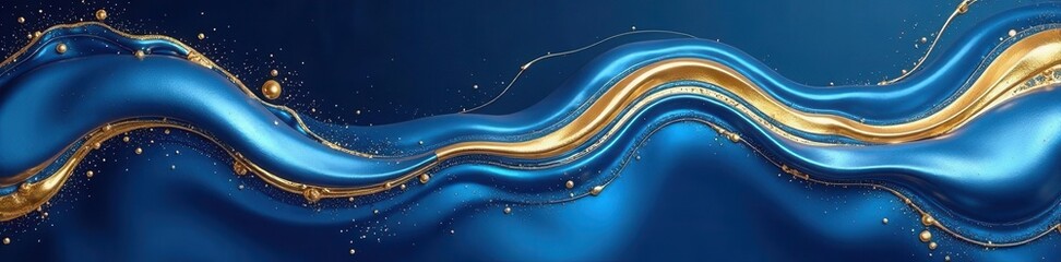 Elegant blue gold fluid art; luxury metallic highlights , upscale, waves