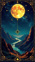 Mystic moon tarot cards, celestial eye & sacred geometry patterns, vector, graphic