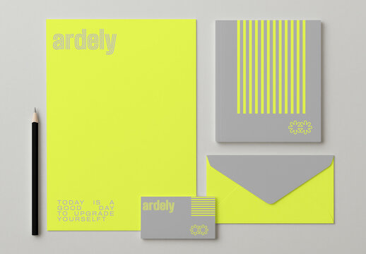 Modern Stationery Set Flat Lay Mockup PSD