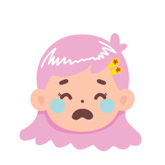 Fototapeta premium Sad cartoon girl with tears and frowning face expression.