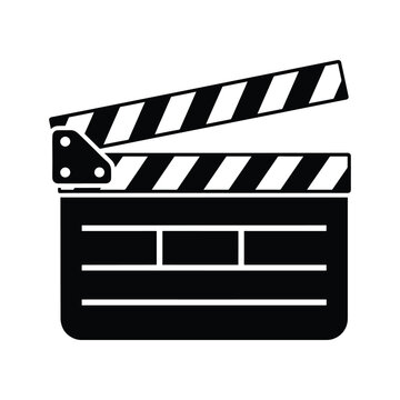 A simple clapperboard icon used in film and video production.