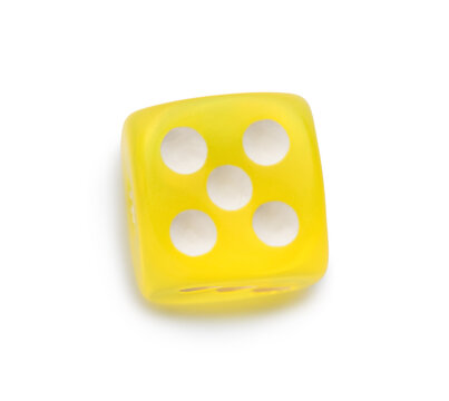 Yellow game dice on white background