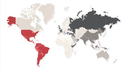 Obraz premium Ultra-clean world map in flat vector style with Greenland highlighted in red-white national colors, rest of world in muted gray tones, large negative space, centered global project