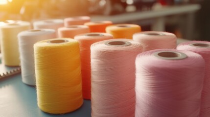 Colorful Sewing Thread Spools and Needles