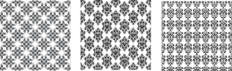 Set of Classic Black and White Damask Ornamental Patterns and Filigree Backgrounds