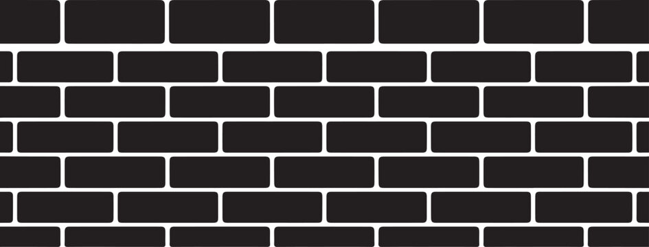 Seamless black brick wall pattern with white grout lines for high contrast graphic design isolated on white background, illustration