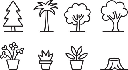 Fototapeta premium Set of eight black and white tree and plant collection