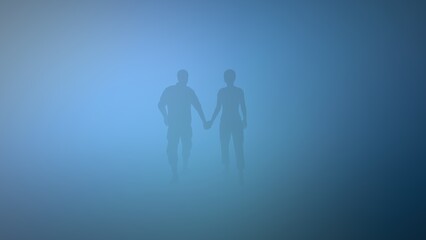 Silhouette Figure in Thick Foggy Atmosphere