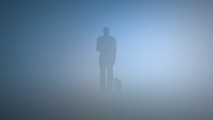 Obraz premium Silhouette Figure in Thick Foggy Atmosphere