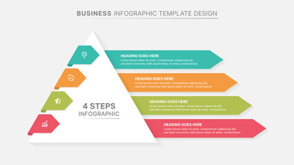Modern 4 Steps Business Pyramid Hierarchy Infographic Template with Icons