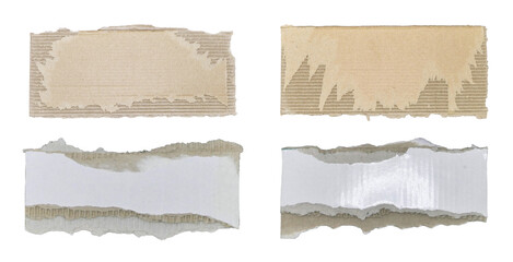Fototapeta premium Brown and white corrugated kraft paper torn into pieces in transparent background png