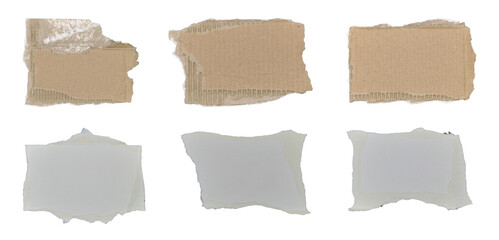 Fototapeta premium Brown and white corrugated kraft paper torn into pieces in transparent background png