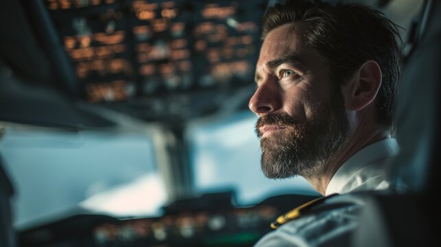Pilot prepares for takeoff in cockpit while assessing instruments and checking flight details during early morning hours