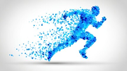 Fototapeta premium Abstract Art of Runner Composed of Blue Dots with Dynamic Posture 