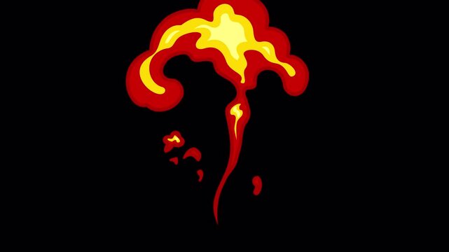 Abstract Cartoon Fire Animation with Red and Yellow Flames on Black Background.