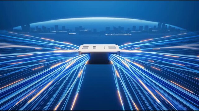 High-speed internet signals connect the world through smart cities.