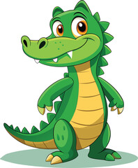 Fototapeta premium Happy green cartoon crocodile smiling flat design vector illustration
