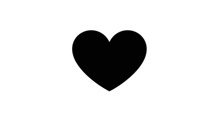 A solid black heart symbol centered on a plain white background viewed directly