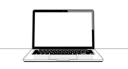 Modern laptop computer with blank screen on a clean white surface viewed from the front