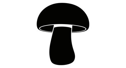 A black silhouette of a mushroom stands alone on a plain background viewed from the side with detailed cap and stem © Nasima