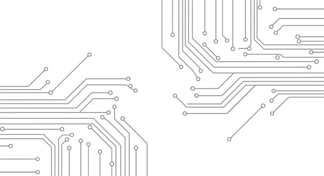 Complex circuit board design with interconnected pathways and nodes viewed from directly above