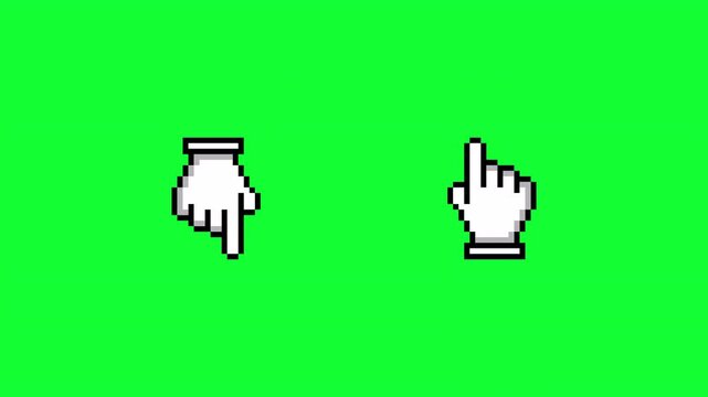 pixel art hand pointer up and down on green screen animation