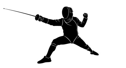 Fototapeta premium Fencer in action, executing a precise lunge with fencing sword in a competitive environment from a dynamic viewpoint