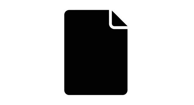 Simple black document icon with folded corner on a clean white background viewed from directly above