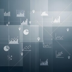Abstract background with various data charts and graphs, symbolizing analytics and financial information on a digital grid