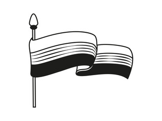 waving black ribbon flag on pole, clean illustration conveying ceremonial signal and emblematic