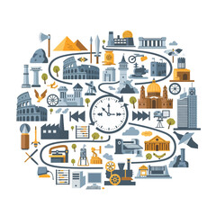 Naklejka premium Global Landmarks and Clockwork Mechanism