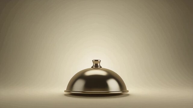 Elegant Golden Cloche Floating Over Studio Background With Spotlight