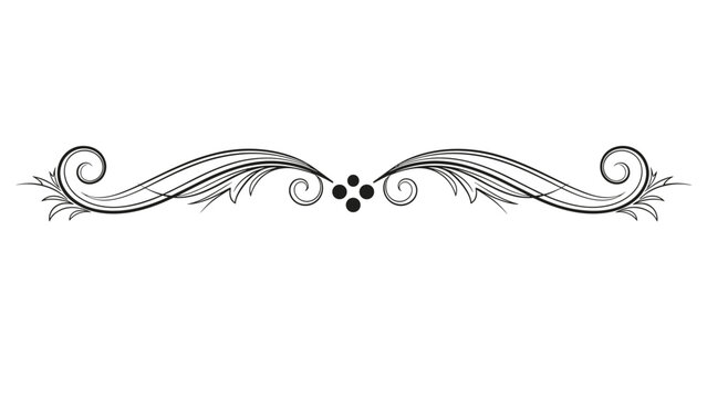 Elegant black and white decorative flourish divider with swirling lines and dots for sophisticated graphic design projects.