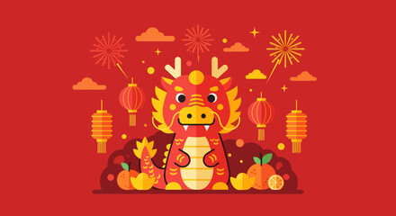 Obraz premium Dragon and Fruits for Chinese New Year Celebration