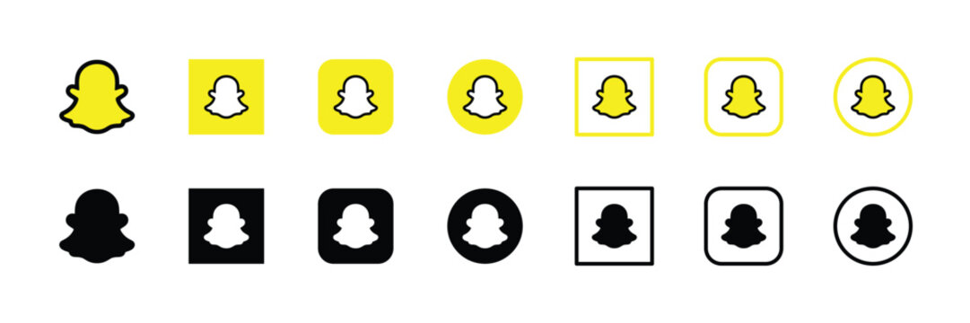 snapchat social media logo icons set yellow black white square and round app collection