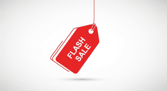 Dynamic red flash sale tag hanging, symbolizing urgent limited-time discount offers for shoppers