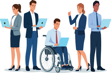 Obraz premium Diverse business team collaborating with laptop computers
