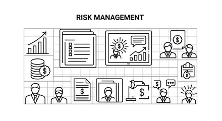 Fototapeta premium Risk Management Icons: Business Strategy, Finance, Planning, and Teamwork